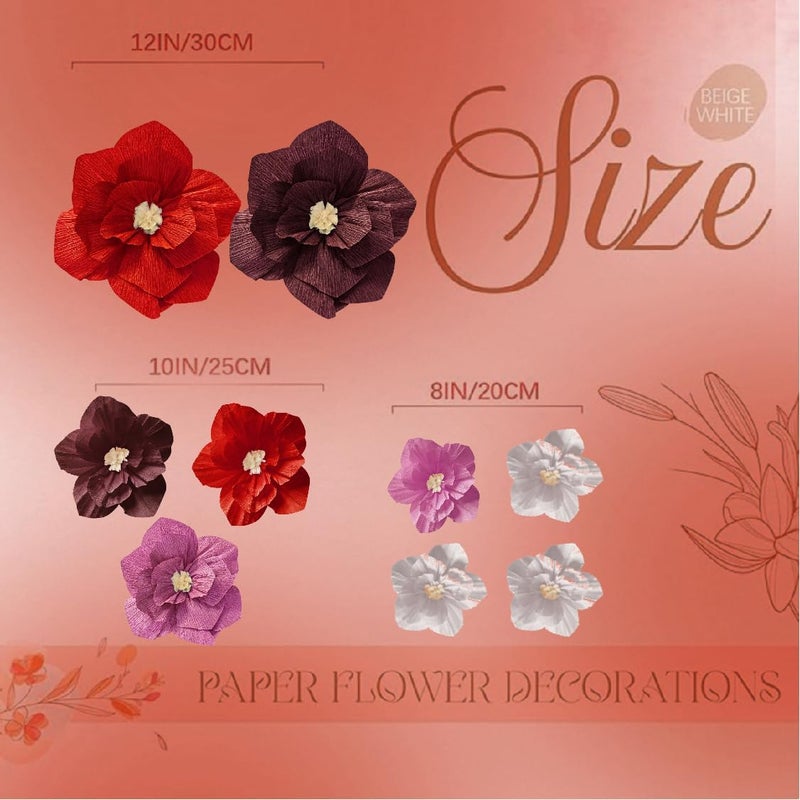 Linnoptimix Red Birthday Party Decorations Paper Flowers Artificial Crepe Tissue Hot White Wall Décor Wedding Birthday Bridal Baby Shower Classroom Nursery Room Backdrop Centerpieces (Red Series (9PCS)) - Image 1